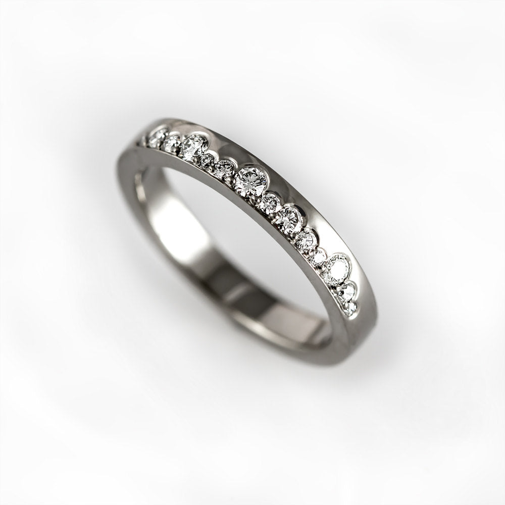Unique wedding band with diamonds, alternative half eternity ring, contemporary and modern wedding ring, unique engagement ring, lace ring