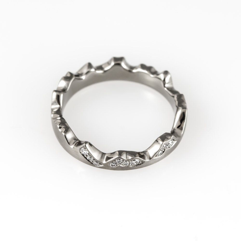 Unique engagement ring, unique wedding band, mountains ring, alternative engagement ring, contemporary white gold ring, crown ring