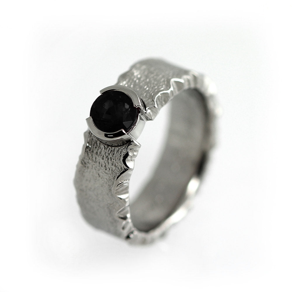 Men's black spinel ring, men's titanium ring, rustic ring, alternative wedding band, black stone ring, unisex ring, durable ring,forged ring
