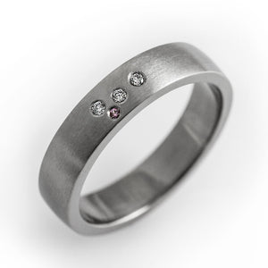 Unique wedding band, modern engagement ring, simple wedding ring, pink sapphire, diamond wedding band, flush set ring, matte diamond ring