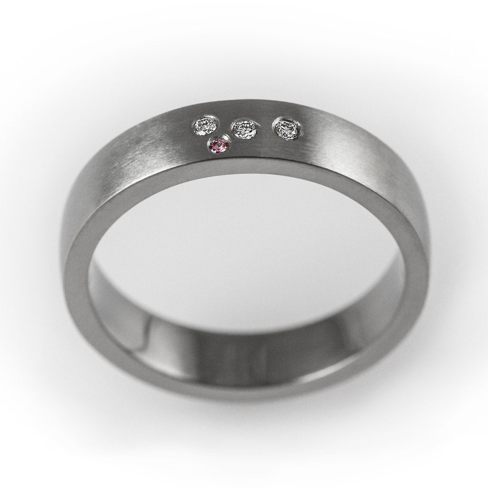Unique wedding band, modern engagement ring, simple wedding ring, pink sapphire, diamond wedding band, flush set ring, matte diamond ring